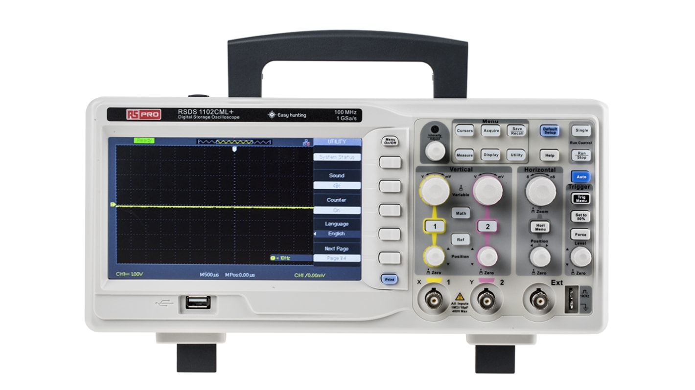RS PRO RSDS1102CML+, 100MHz Portable Oscilloscope, 2 Analogue Channels - UKAS Calibrated