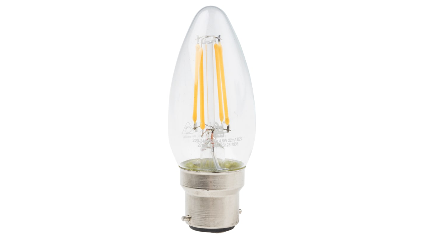 RS PRO B22 GLS LED Candle Bulb 4.5 W(36W), 2700K, Warm White, Candle shape