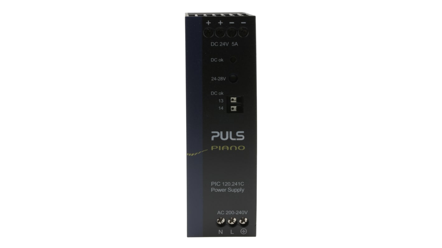 PULS PIANO Switched Mode DIN Rail Power Supply, 230V ac, 24V dc dc Output, 5A Output, 120W