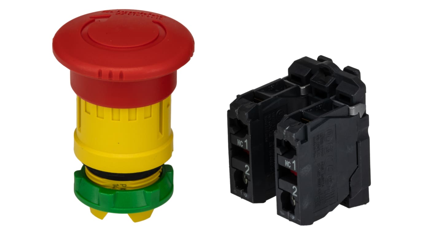 Schneider Electric XB5 Series Twist Release Emergency Stop Push Button, Panel Mount, 22mm Cutout, 2NC, IP66, IP67,