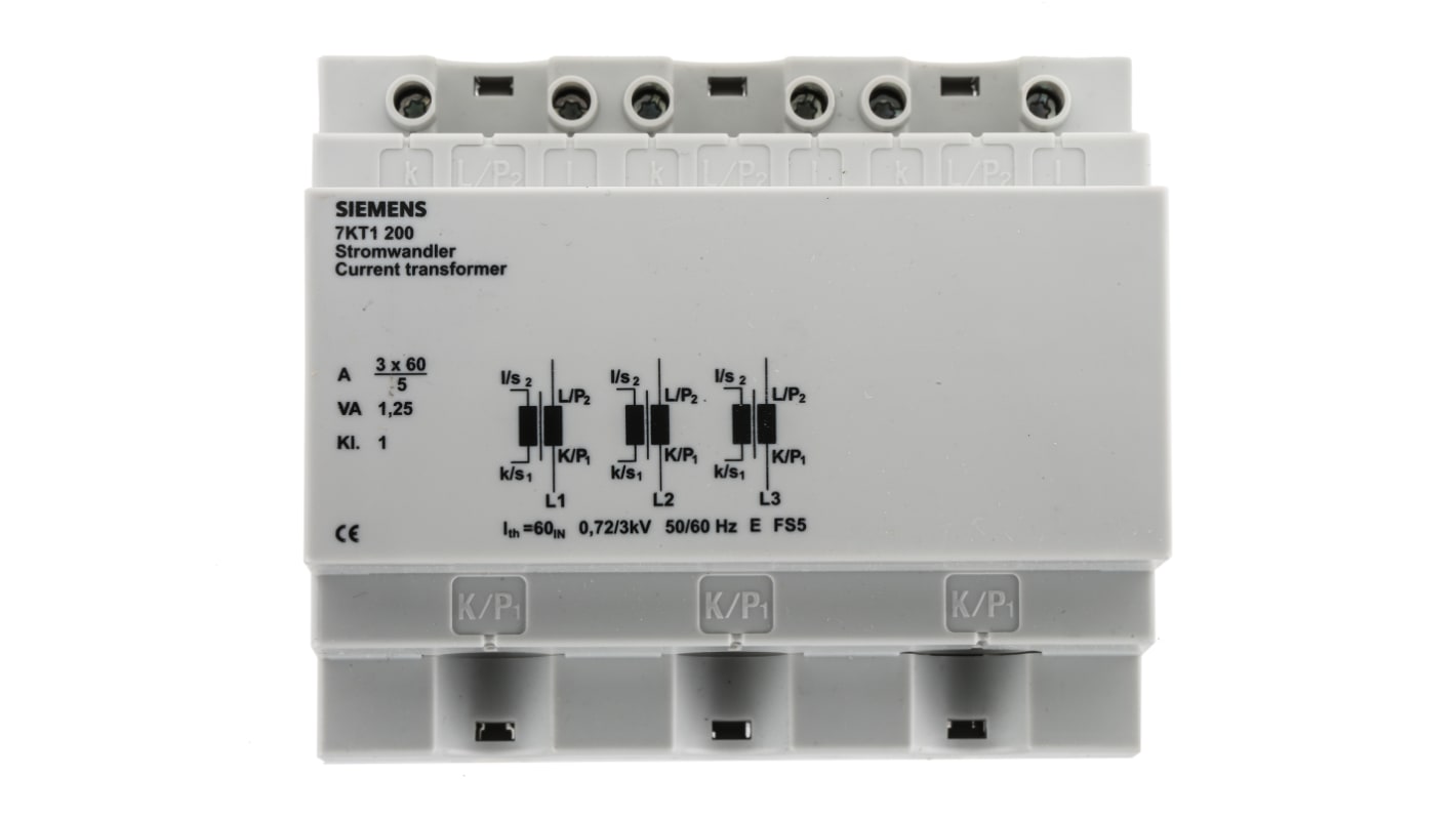 Siemens 7KT12 Series Straight Through Current Transformer, 60A Input, 60:5, 5 A Output, 13mm Bore