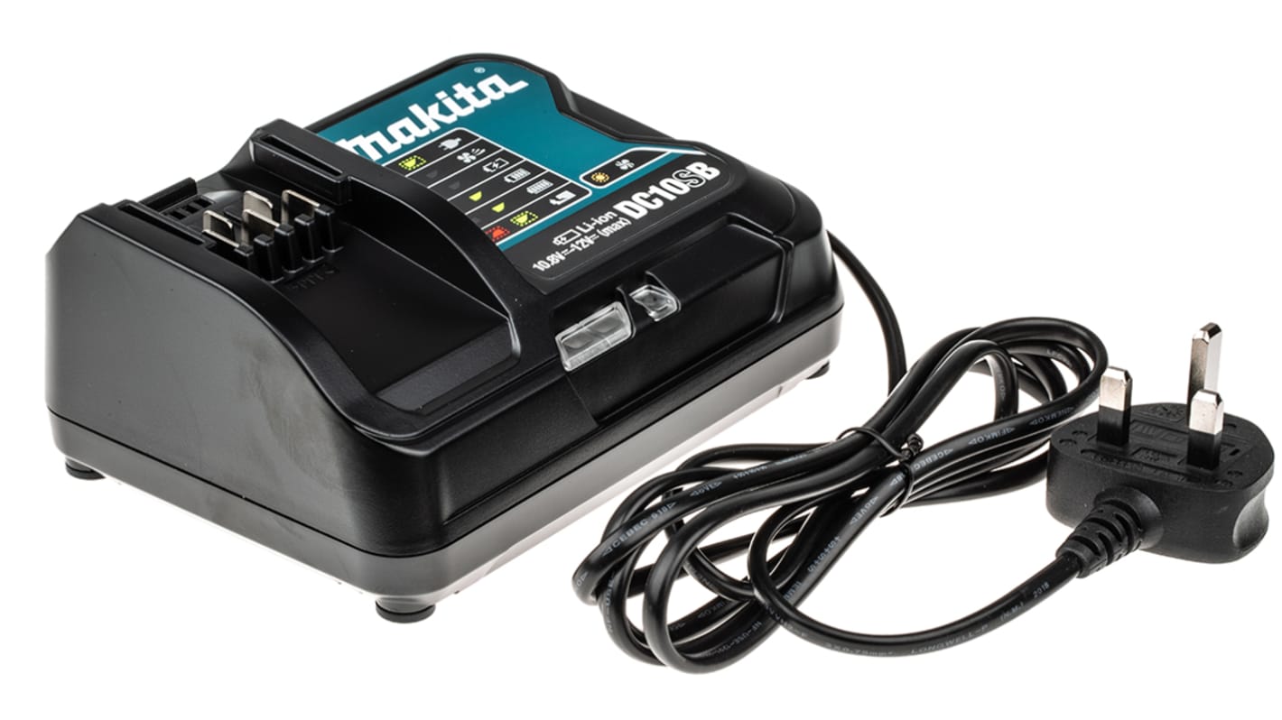 Makita DC10SB Battery Charger, 10.8V for use with BL1016, BL1021B, BL1041B, UK Plug