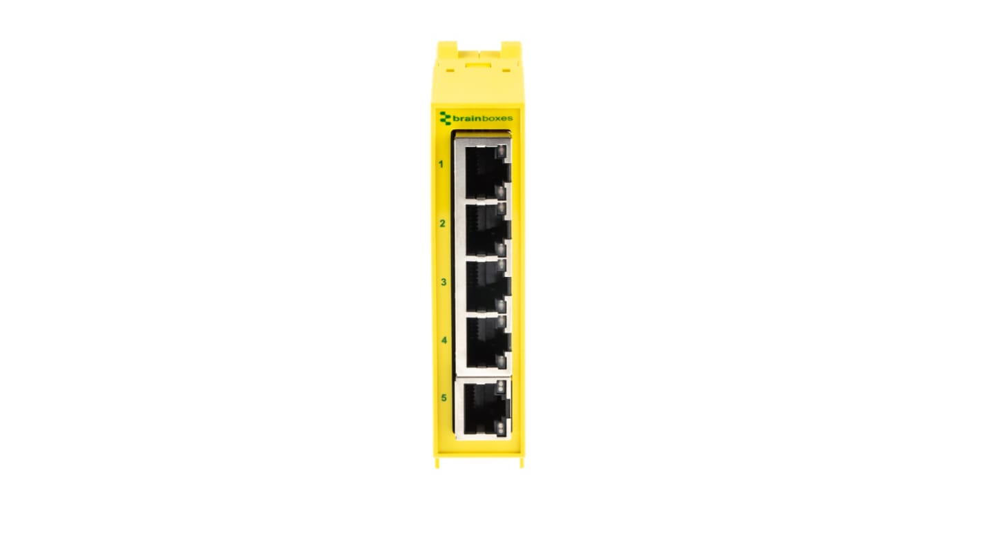 Brainboxes DIN Rail Mount Ethernet Switch, 5 RJ45 Ports