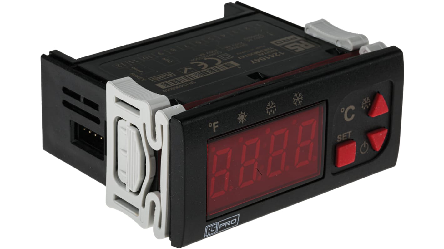 RS PRO Panel Mount On/Off Temperature Controller, 77 x 35mm 1 Input, 2 Output Relay, 230 V ac Supply Voltage