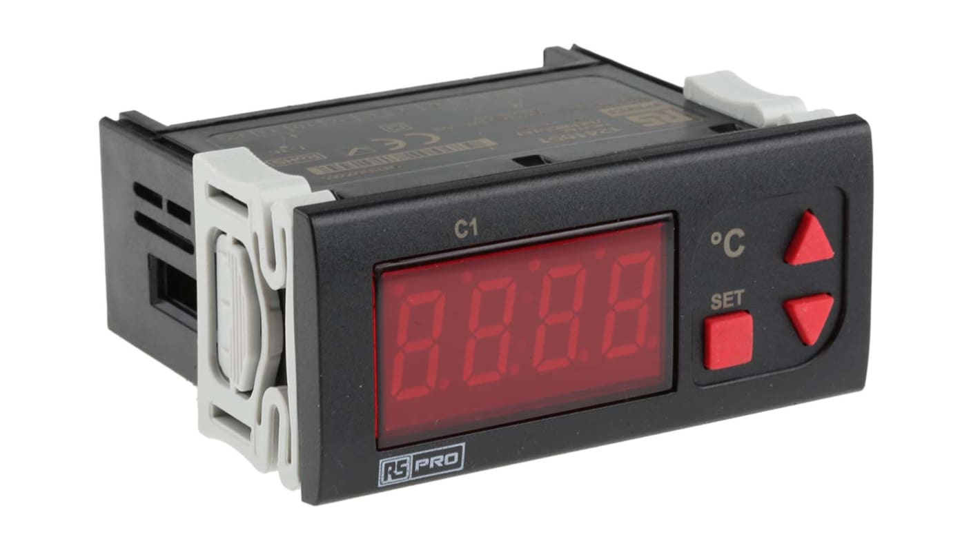 RS PRO Panel Mount On/Off Temperature Controller, 77 x 35mm 1 Input, 1 Output Relay, 230 V ac Supply Voltage