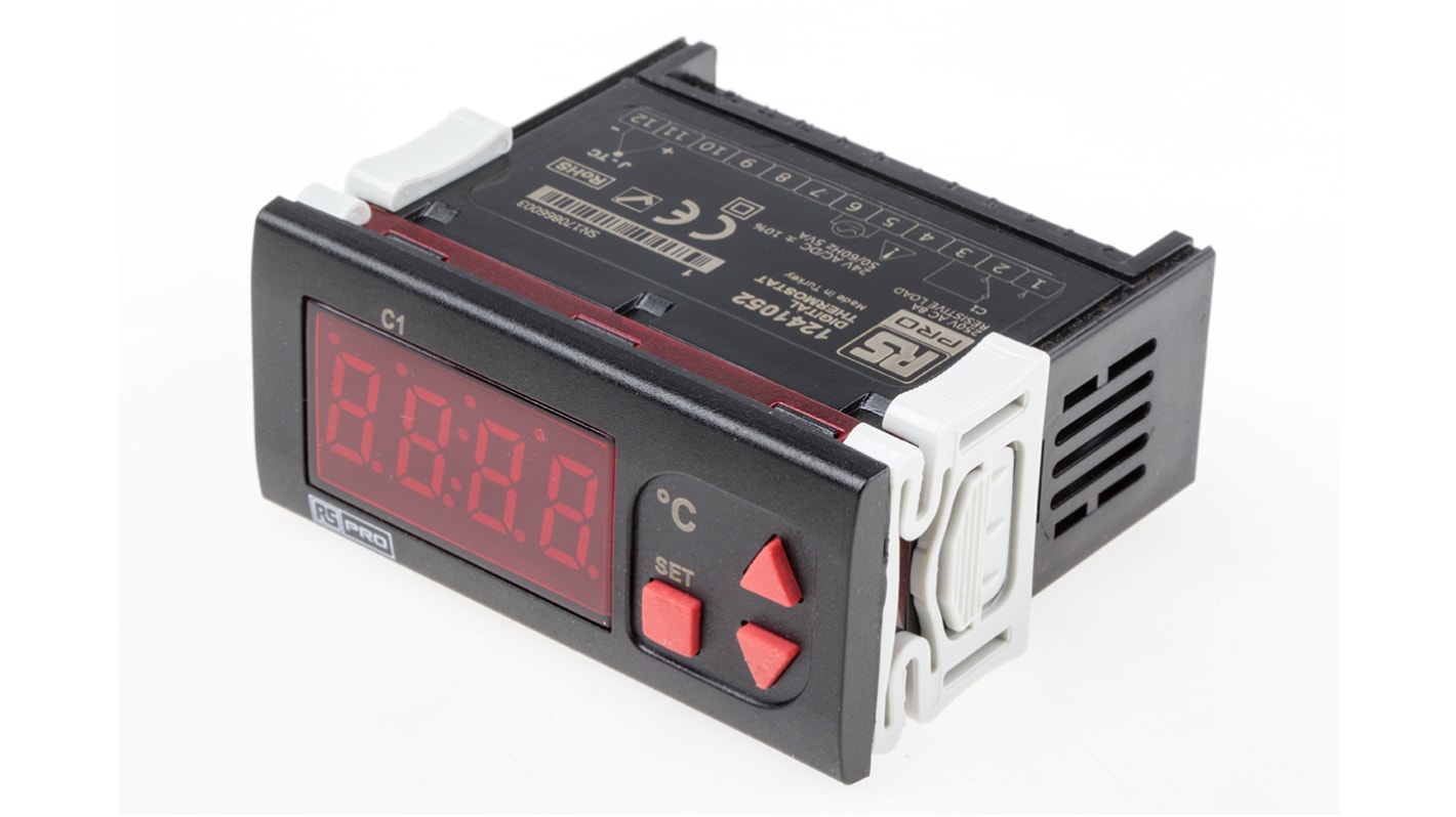 RS PRO Panel Mount On/Off Temperature Controller, 77 x 35mm 1 Input, 1 Output Relay, 24 V ac Supply Voltage