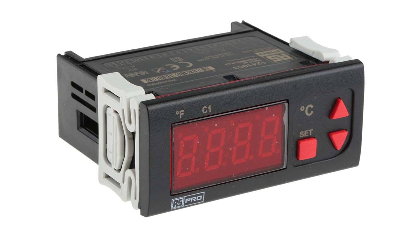 RS PRO Panel Mount On/Off Temperature Controller, 77 x 35mm 1 Input, 1 Output Relay, 24 V ac/dc Supply Voltage