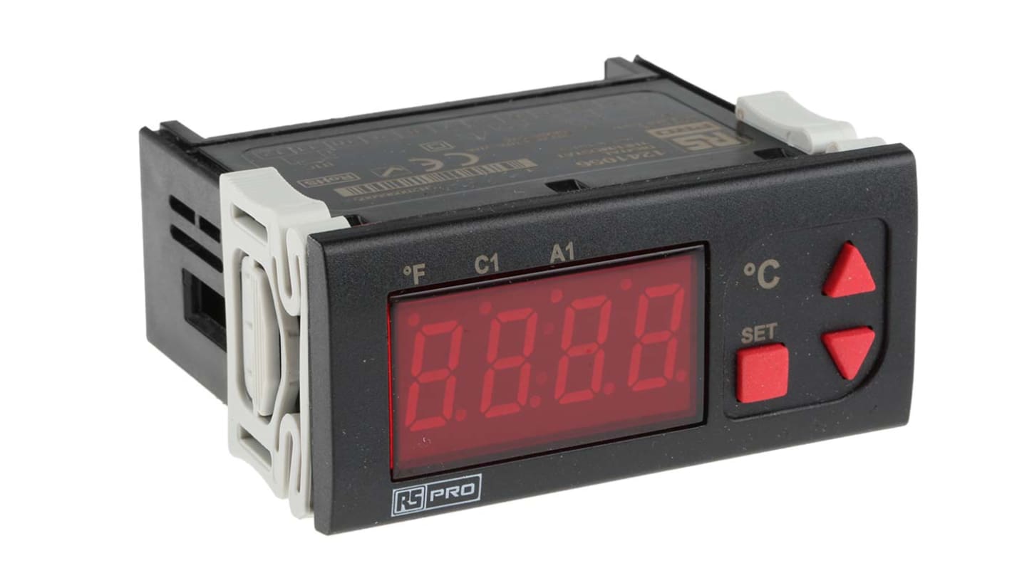 RS PRO Panel Mount On/Off Temperature Controller, 77 x 35mm 1 Input, 2 Output Relay, 230 V ac Supply Voltage