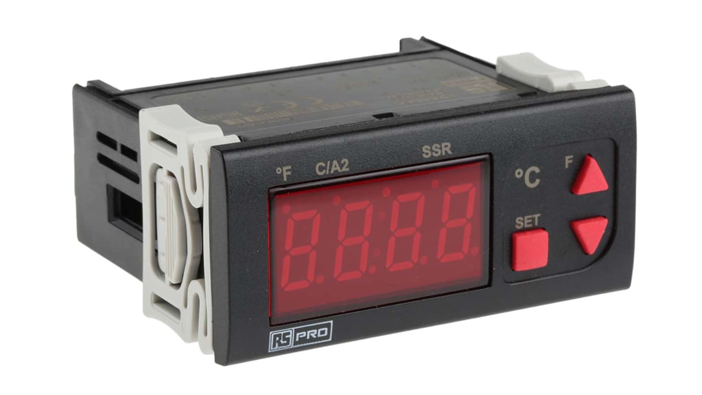 RS PRO Panel Mount On/Off Temperature Controller, 77 x 35mm 1 Input, 2 Output Relay, SSR, 24 V ac Supply Voltage