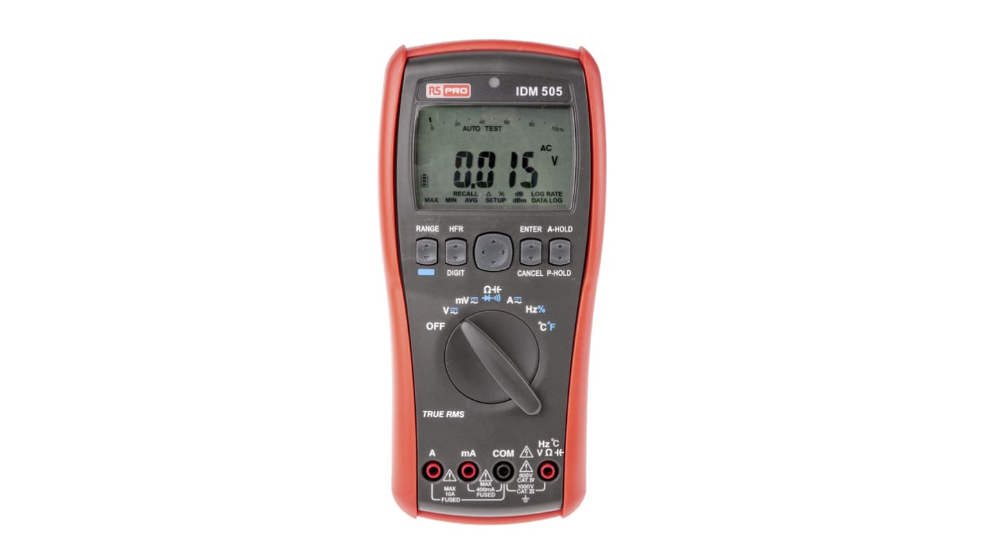 RS PRO IDM505 Handheld Digital Multimeter, True RMS, 10A ac Max, 10A dc Max, 1000V ac Max - RS Calibrated