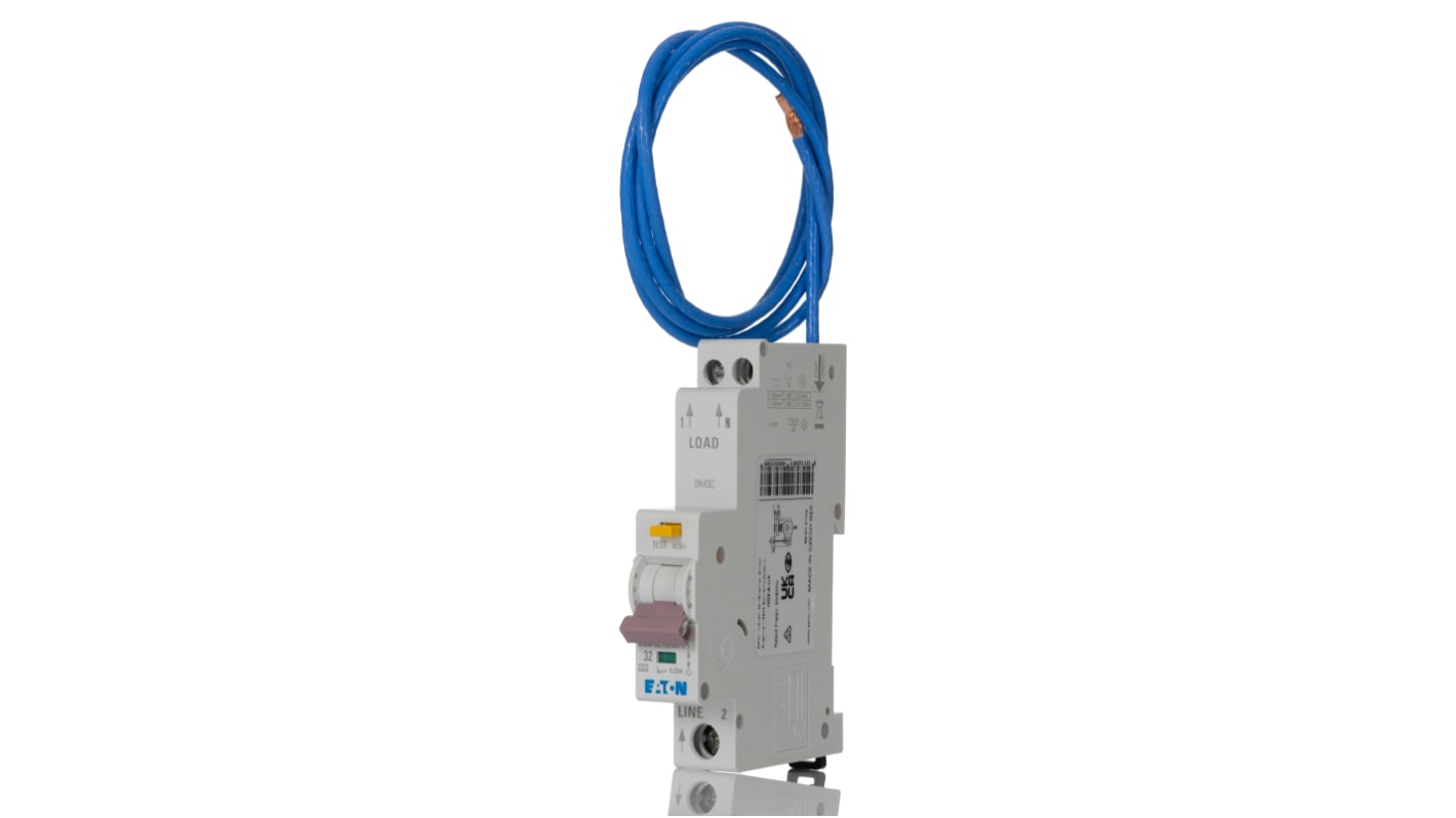 Eaton RCBO, 16A Current Rating, 1P Poles, 30mA Trip Sensitivity, Type B, MEMShield Range