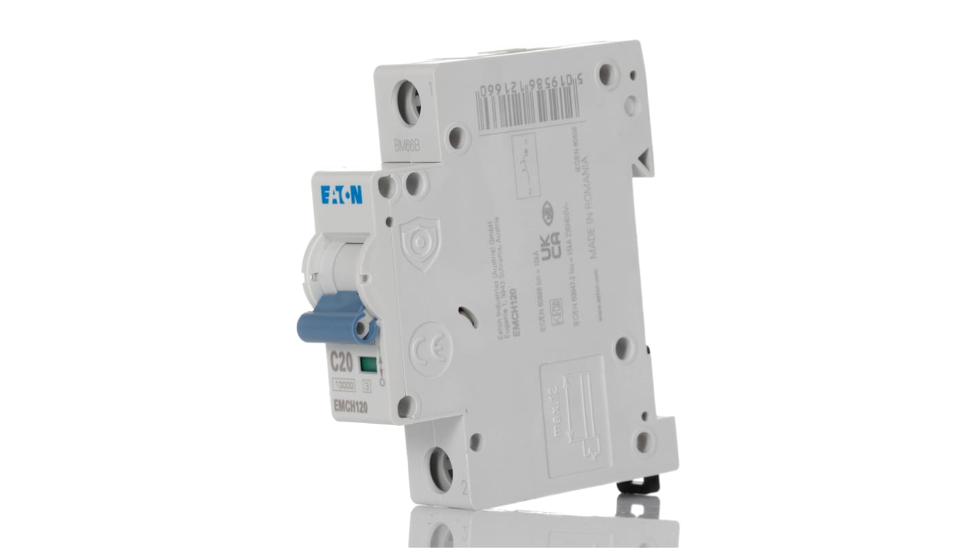 Eaton MEMShield MCB, 1P, 20A Curve C, 230V AC, 48V DC, 10 kA Breaking Capacity