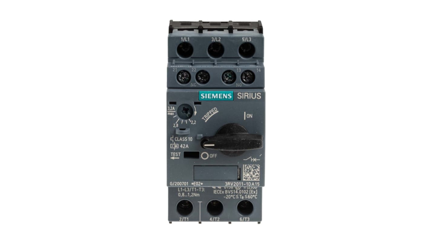 Interruttore automatico del motore Siemens, 690 V, 2,2 → 3,2 A SIRIUS 3RV