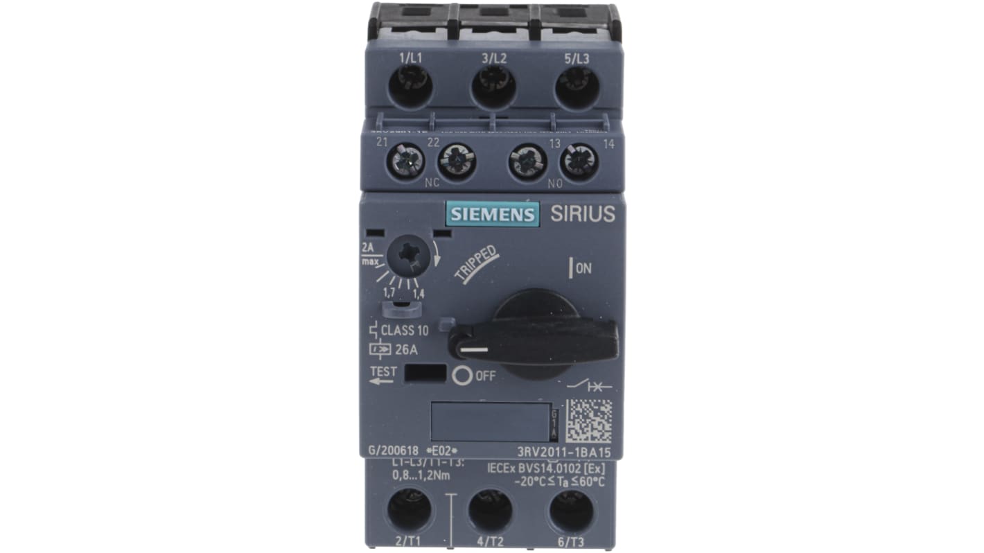 Interruttore automatico del motore Siemens, protezione Interruttore automatico, 690 V, 1,4 → 2 A SIRIUS 3RV