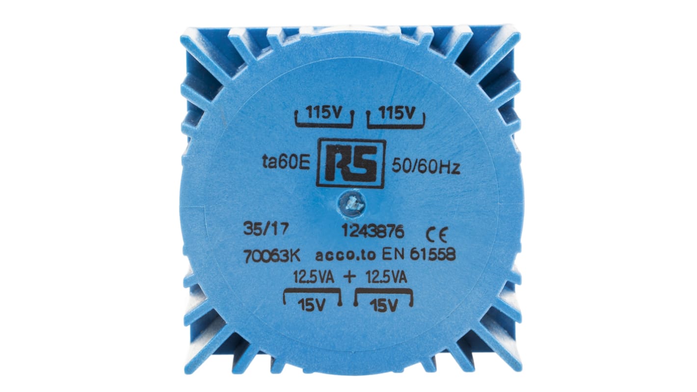 RS PRO 2 x 115V ac, 2 x 15V Toroidal Transformer, 25VA