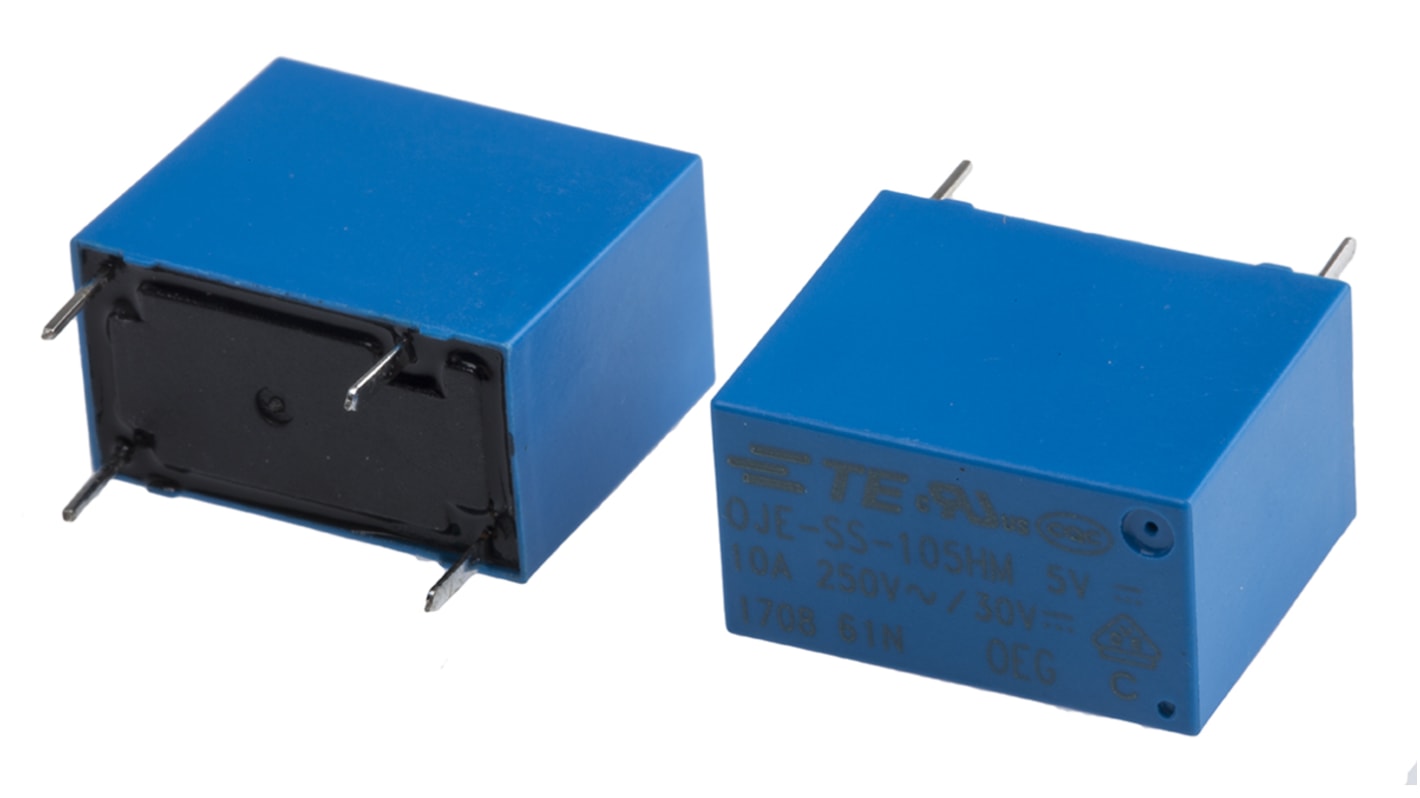 TE Connectivity PCB Mount Power Relay, 5V dc Coil, 10A Switching Current, SPST