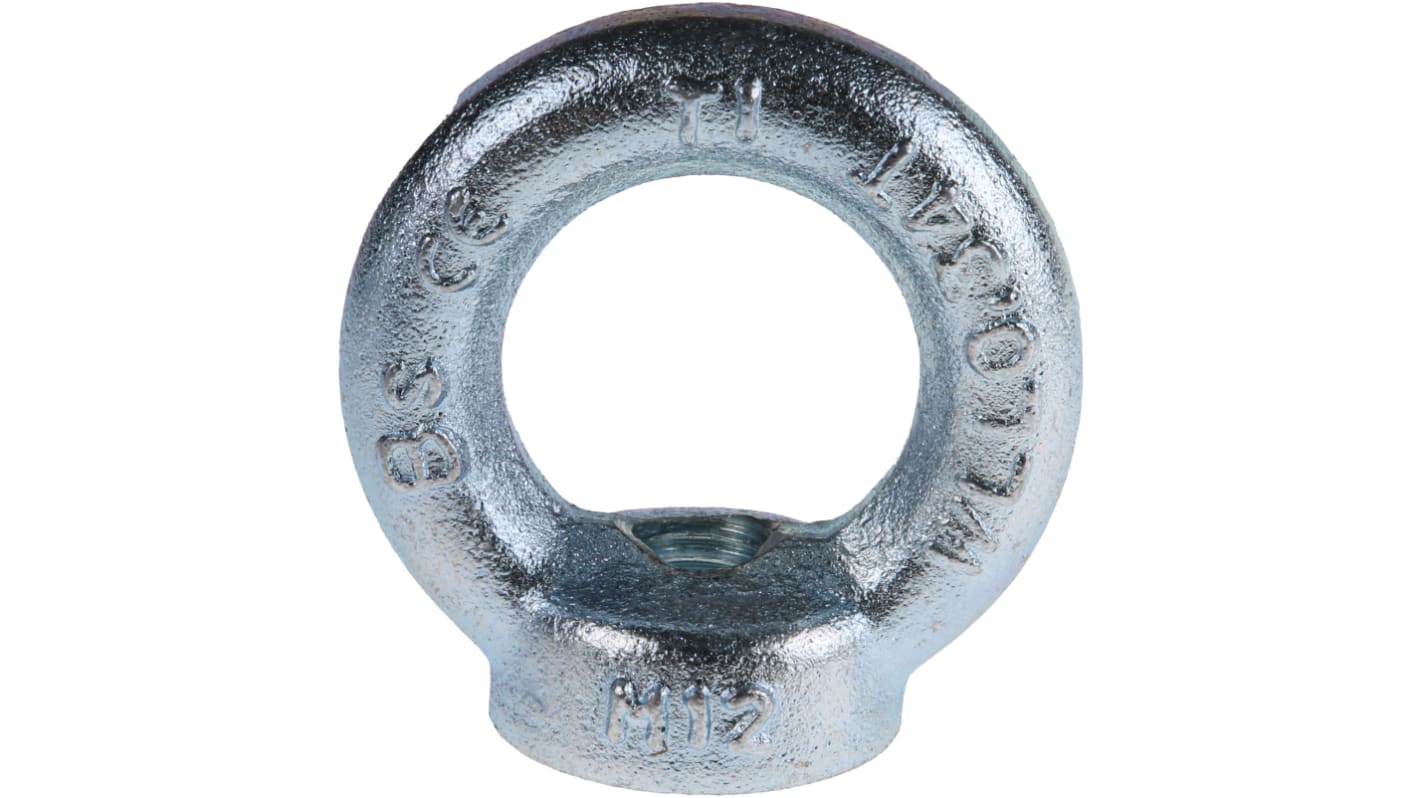 RS PRO Carbon Steel Eye Nut, M12 Thread, 30mm Internal Eye Diameter, 54mm Outer Eye Diameter, 0.34t Load