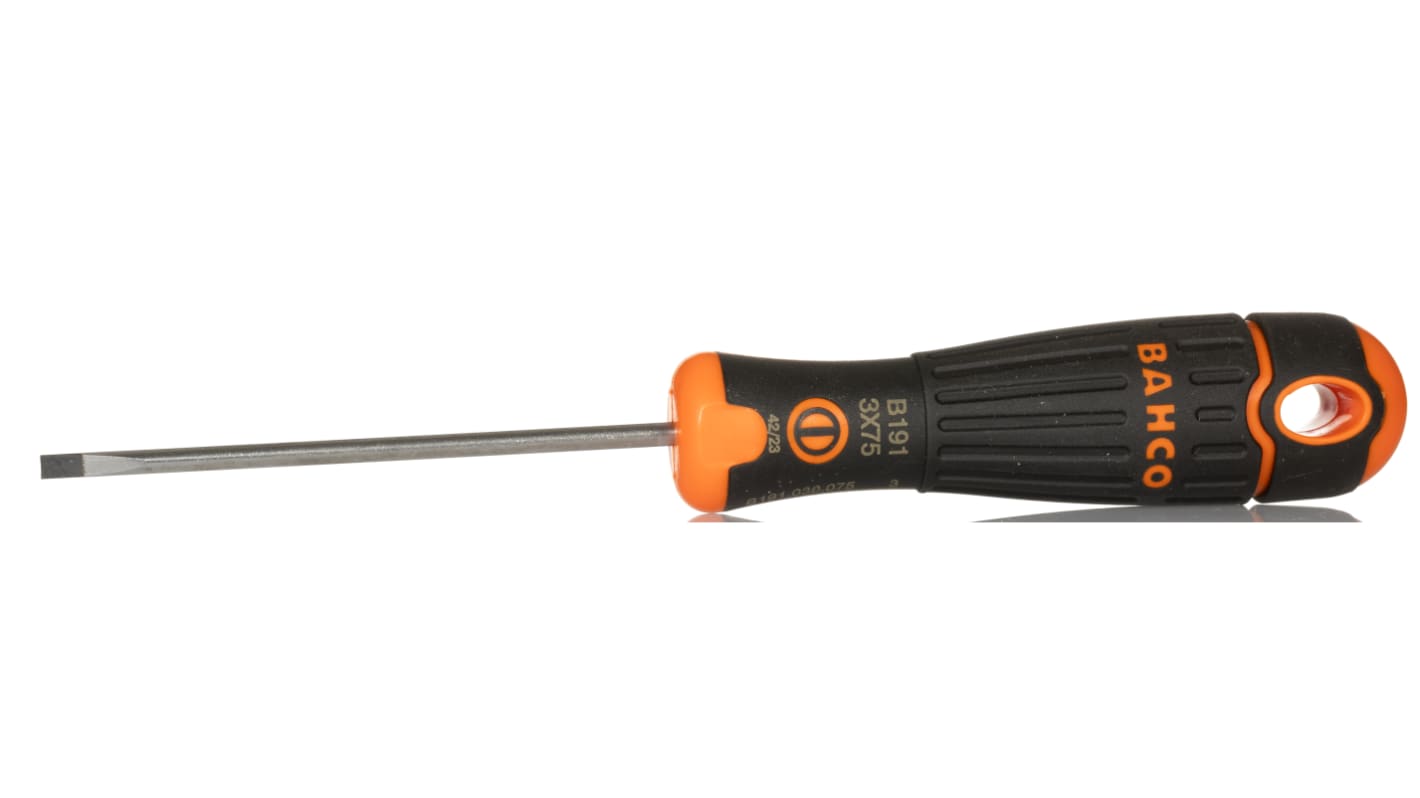 Bahco Slotted  Screwdriver, 3 x 0.5 mm Tip, 75 mm Blade, 170 mm Overall