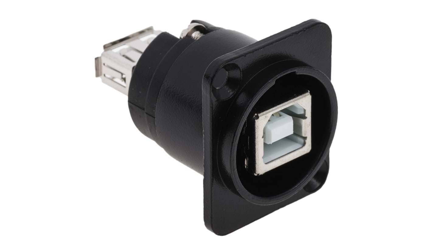 RS PRO Straight, Panel Mount, Socket to Socket Type B to A 2.0 USB Connector