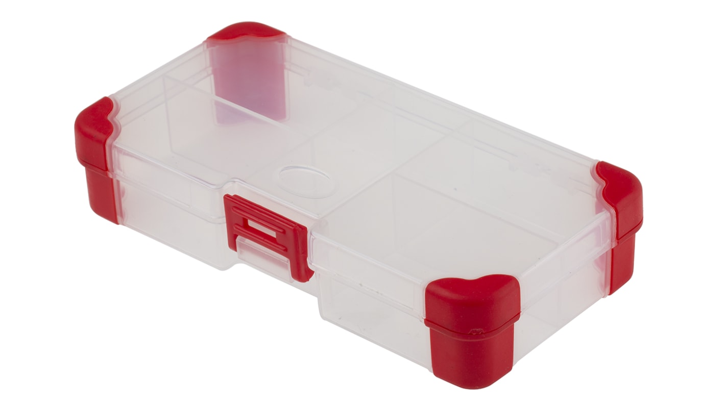 RS PRO 5 Cell Transparent Red Polypropylene Compartment Box, 30mm x 140mm x 80mm