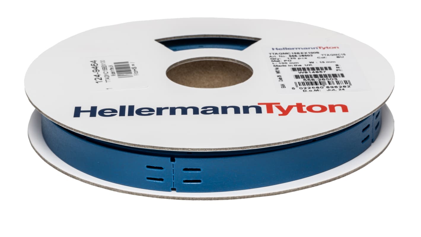 HellermannTyton TTAGMC Blue White Print Cable Labels, 100mm Width, 15mm Height, 120 Qty