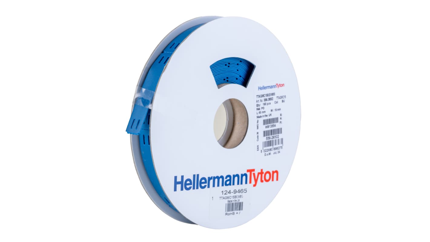 HellermannTyton TTAGMC Blue White Print Cable Labels, 65mm Width, 15mm Height, 190 Qty