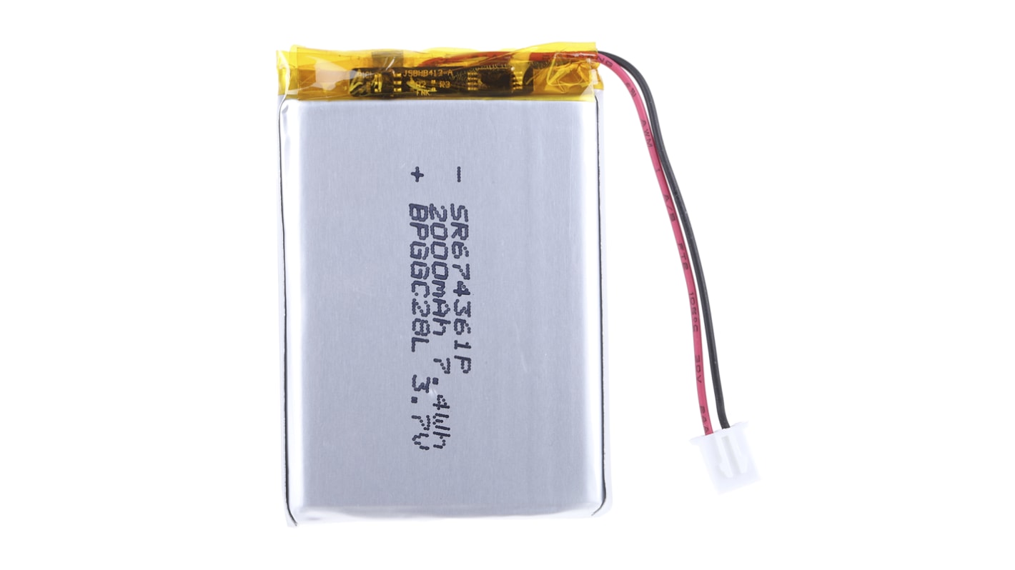 RS PRO RS PRO, 3.7V, 674361, Lithium Polymer Rechargeable Battery, 2Ah