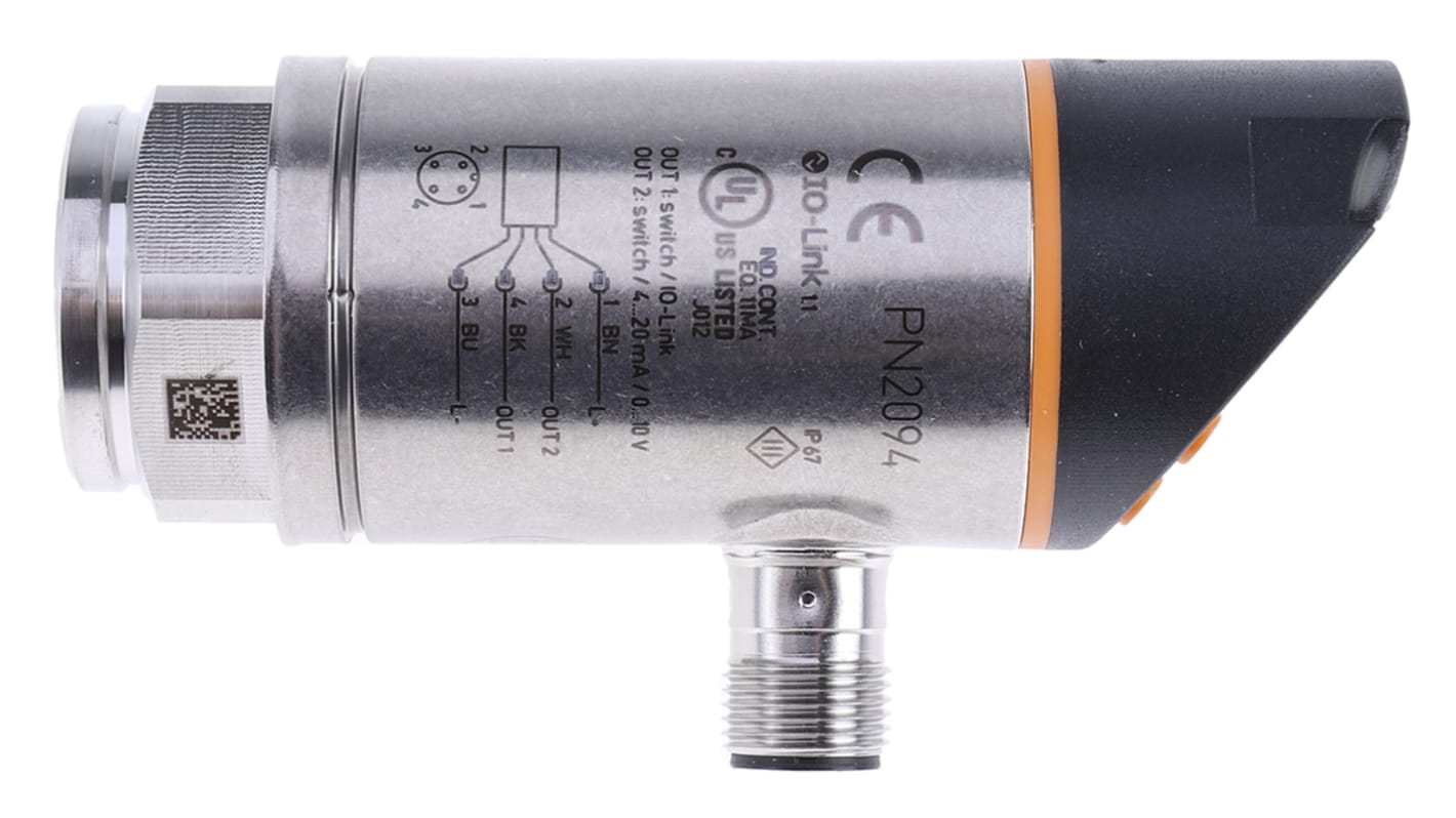 ifm electronic G1/4 Relativ Drucksensor -1bar bis 10bar, Analog + PNP-Schließer/Öffner programmierbar 0 → 10 V,