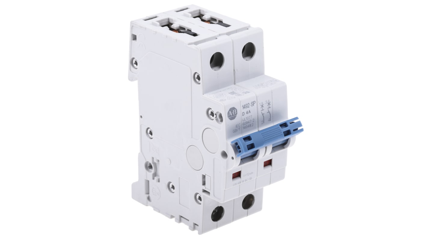 Allen Bradley 1492 1492-SPM MCB, 2P, 4A Curve D, 277V AC, 96V DC, 10 kA Breaking Capacity