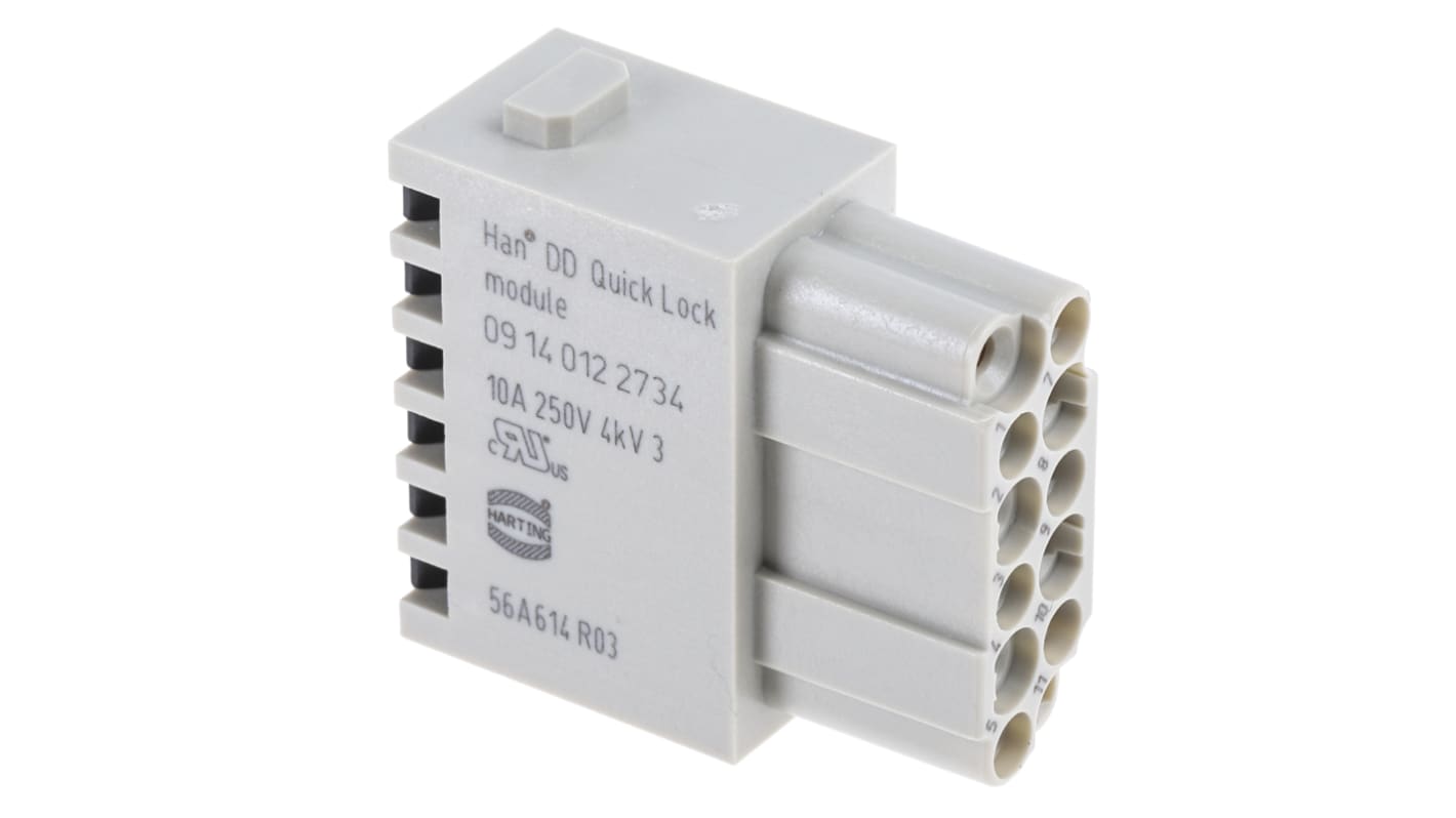 HARTING Heavy Duty Power Connector Module, 10A, Female, Han-Modular Series, 12 Contacts