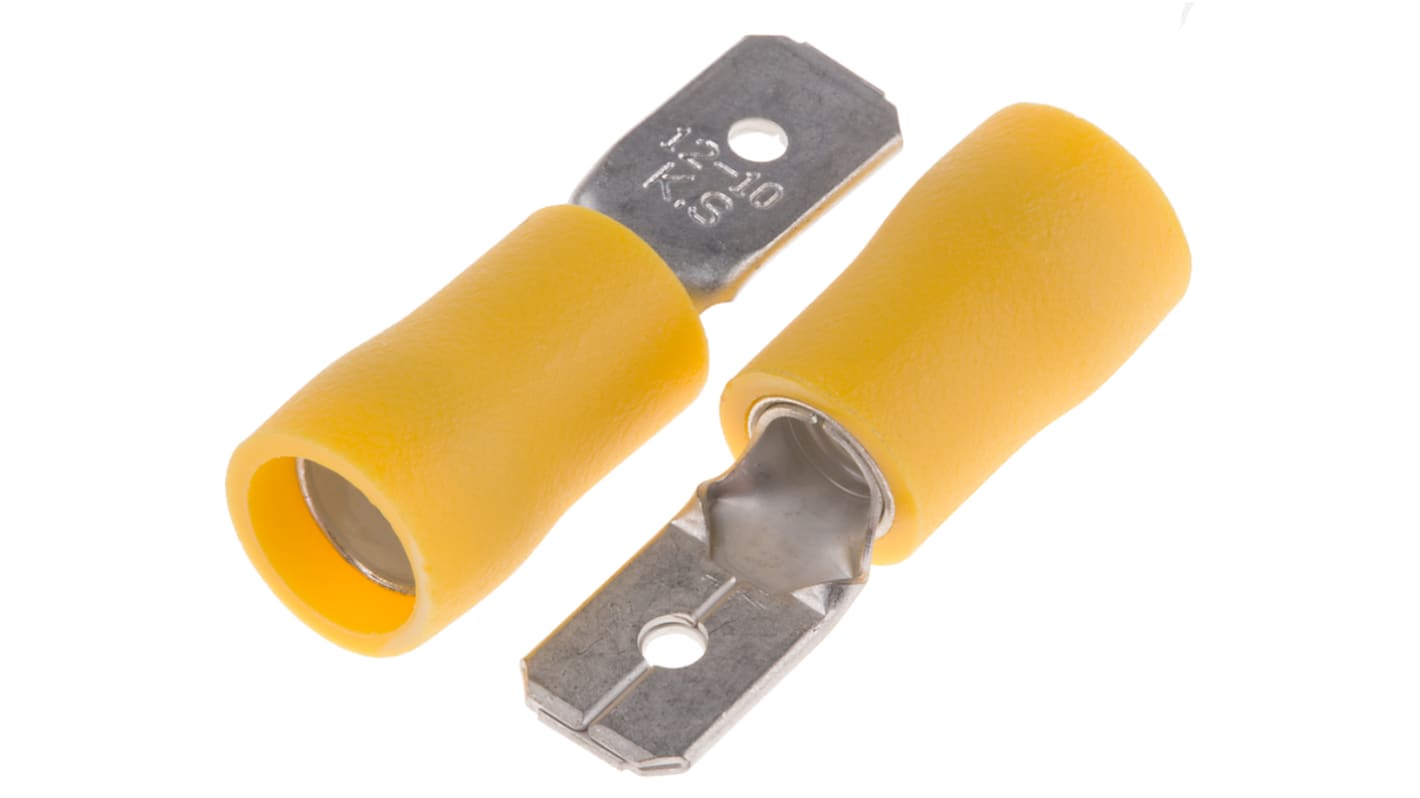 RS PRO Yellow Insulated Male Spade Connector, Double Crimp, 6.35 x 0.8mm Tab Size, 4mm² to 6mm²