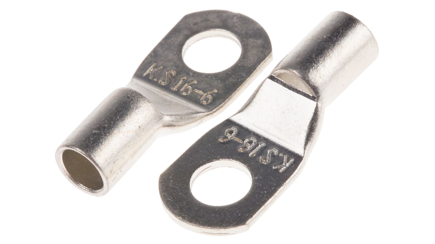 RS PRO Uninsulated Ring Terminal, M6 Stud Size, 16mm² to 16mm² Wire Size