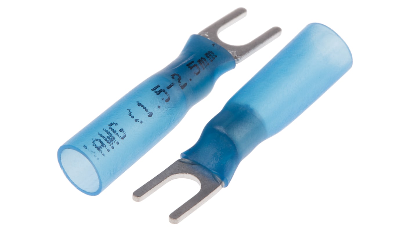 RS PRO Blau Isoliert Gabelkabelschuh B. 6mm HDPE, min. 1.5mm², max. 2.5mm² 16AWG 14AWG, Nicht ummantelt