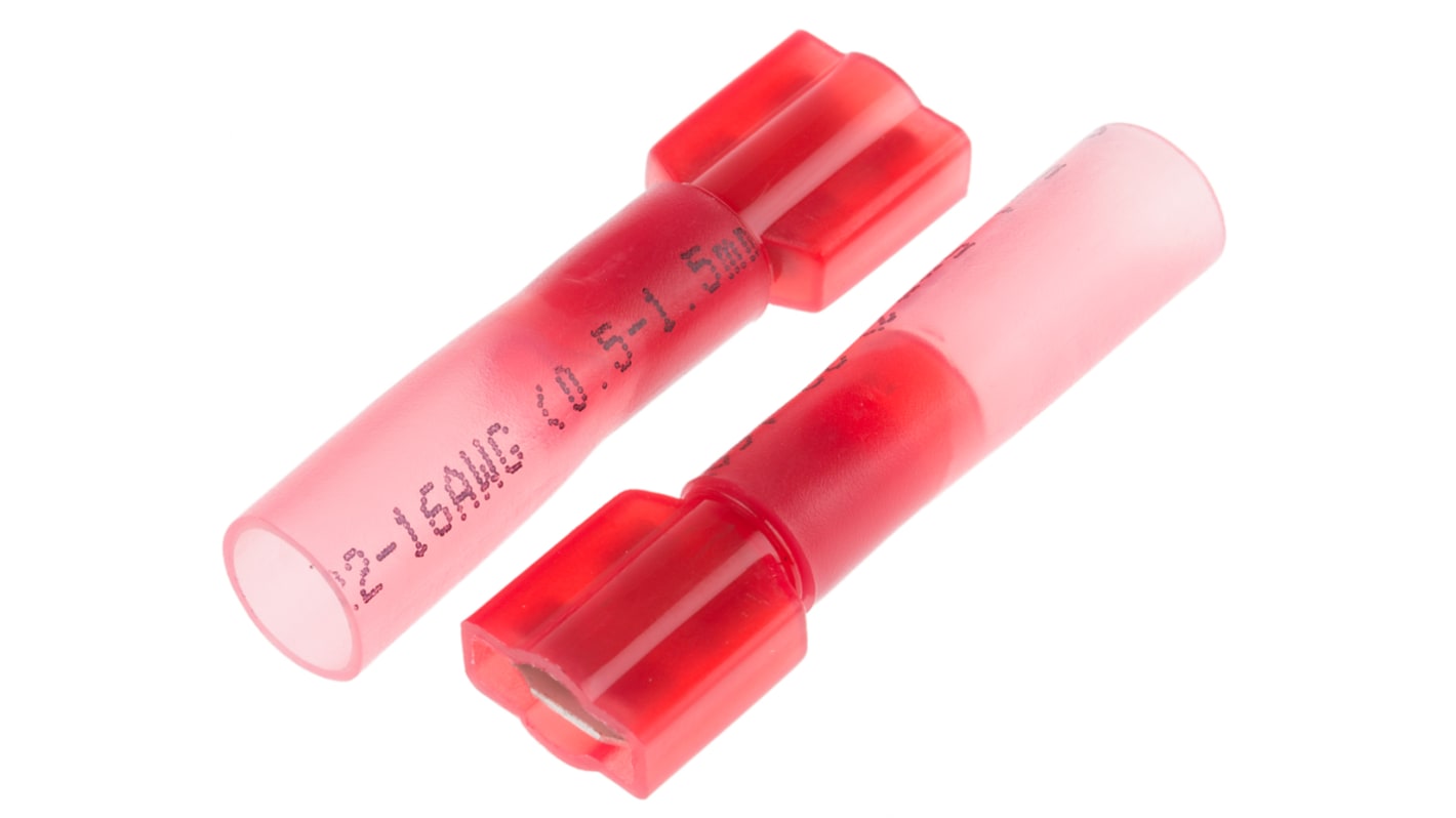 RS PRO Red Insulated Female Spade Connector, Heat Shrinkable, 6.35 x 0.8mm Tab Size, 0.5mm² to 1.5mm²