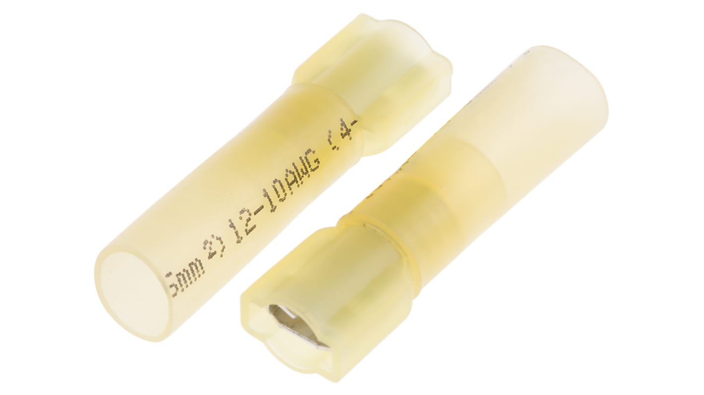 RS PRO Yellow Insulated Female Spade Connector, Heat Shrinkable, 6.35 x 0.8mm Tab Size, 4mm² to 6mm²