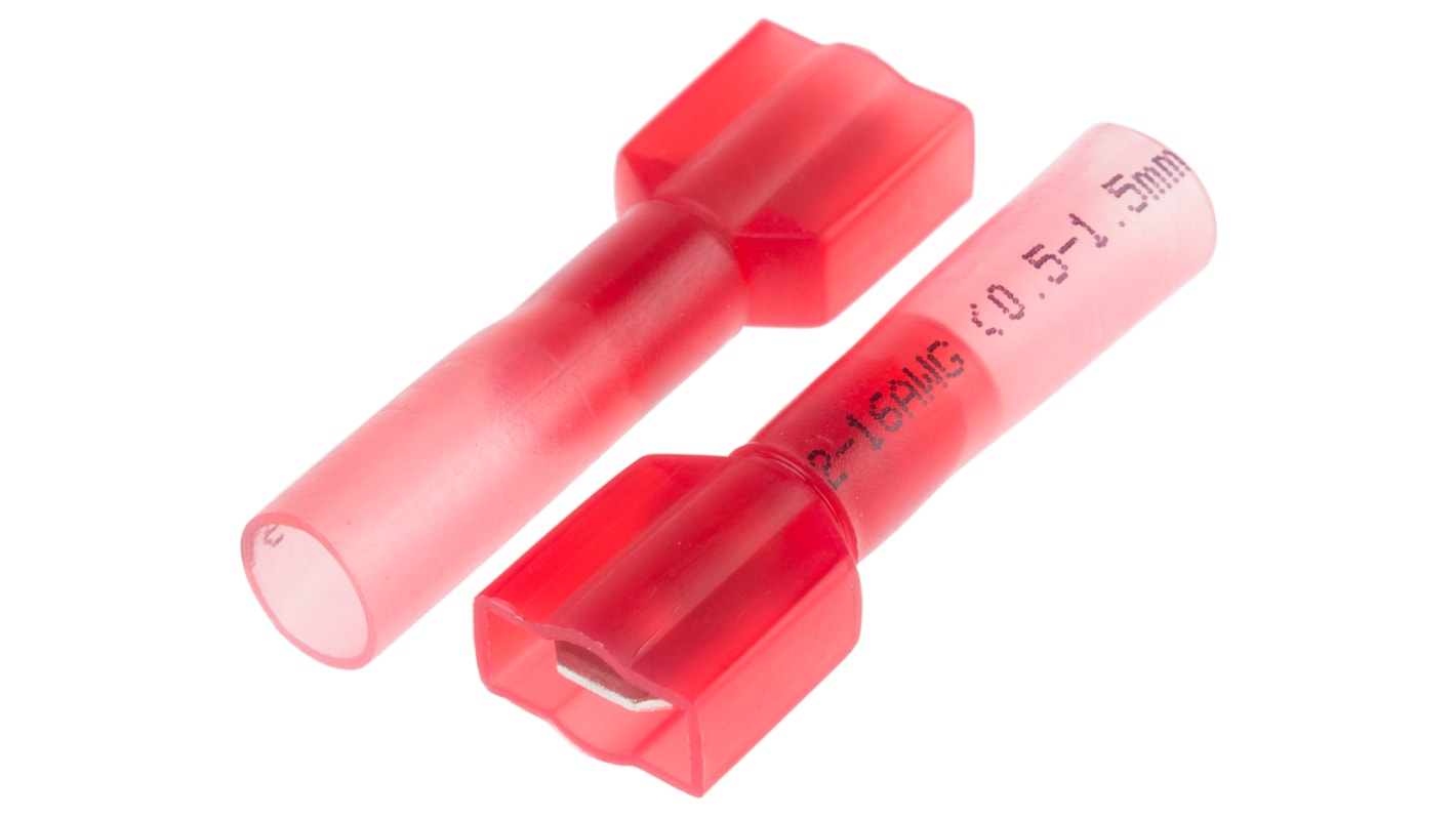 RS PRO Red Insulated Male Spade Connector, Heat Shrinkable, 6.35 x 0.8mm Tab Size, 0.5mm² to 1.5mm²