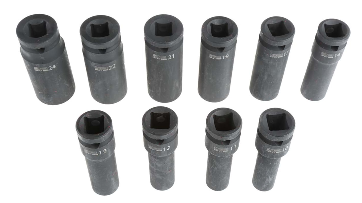 RS PRO 1/2" Vierkant 10 → 24mm 6-Punkt Satz Schlagsteckschlüssel 10-teilig eloxiert