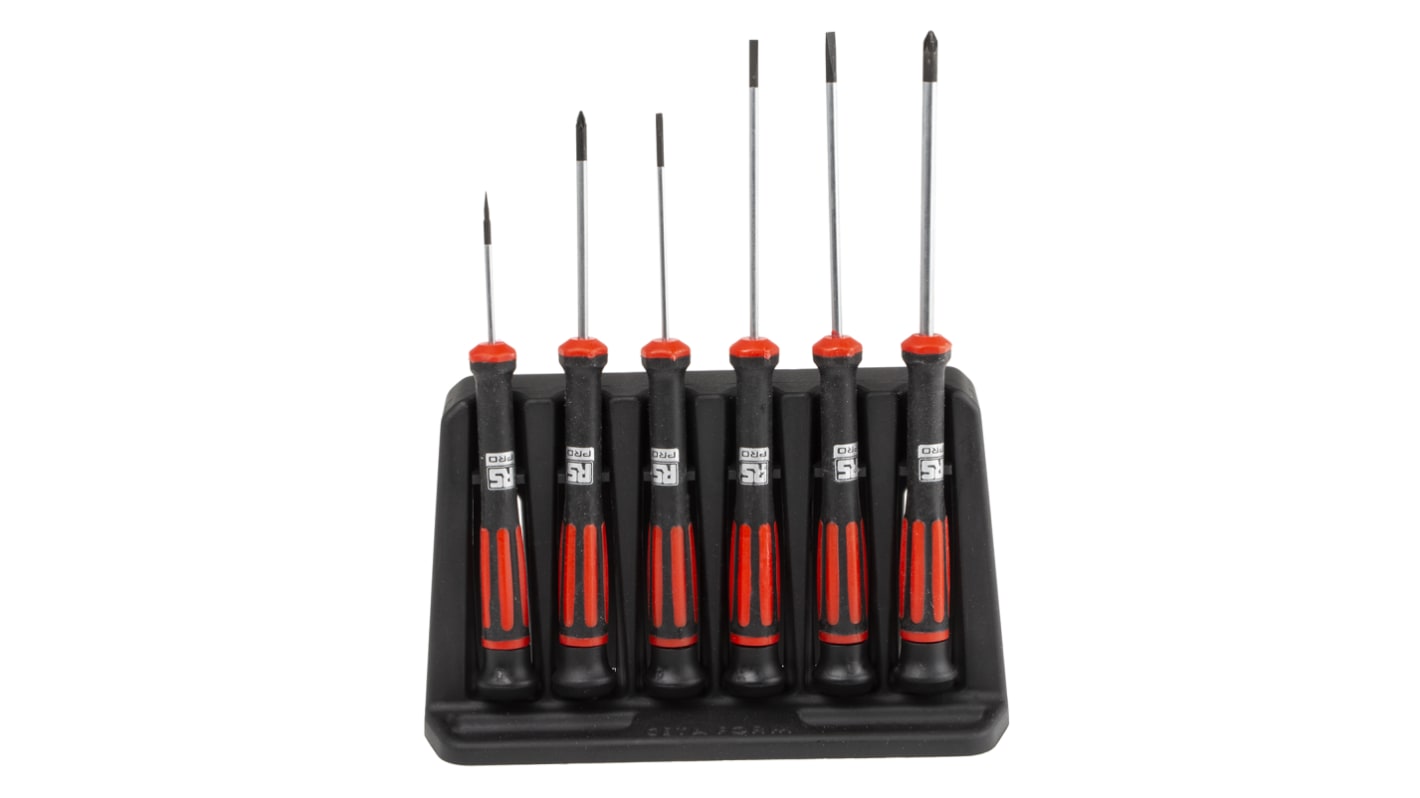 RS PRO Pozidriv; Slotted Precision Screwdriver Set, 6-Piece