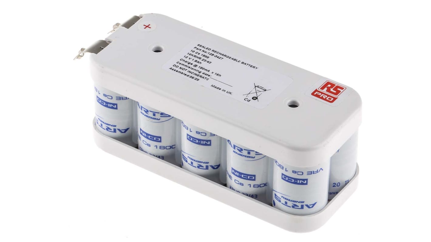 RS PRO 12V NiCd Rechargeable Battery Pack, 1.8Ah - Pack of 1