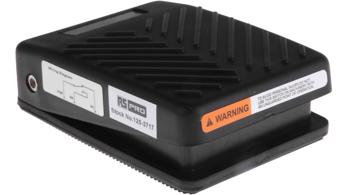 RS PRO 脚踏开关 瞬时脚踏开关, SP-CO触点, 触点额定250VAC, IP20, 瞬时开关, 玻璃纤维强化塑料外壳, 黑色