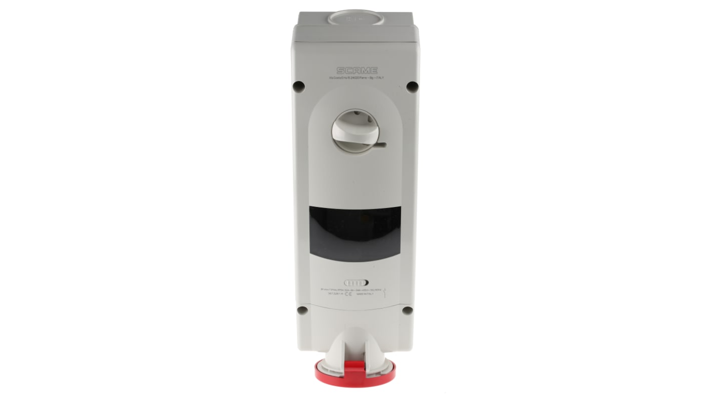Scame Switchable IP44 Industrial Interlock Socket 3P+N+E, Earthing Position 6h, 32A, 400 V