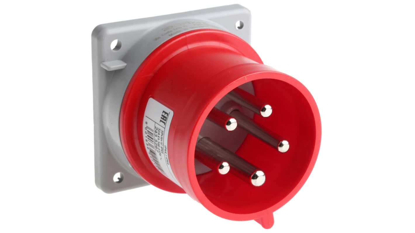 Scame IP44 Red Panel Mount 3P + N + E Industrial Power Plug, Rated At 32A, 415 V