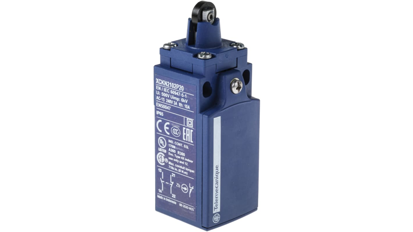 Telemecanique Sensors OsiSense XC Series Roller Plunger Limit Switch, NO/NC, IP65, DP, Plastic Housing, 240V ac Max,