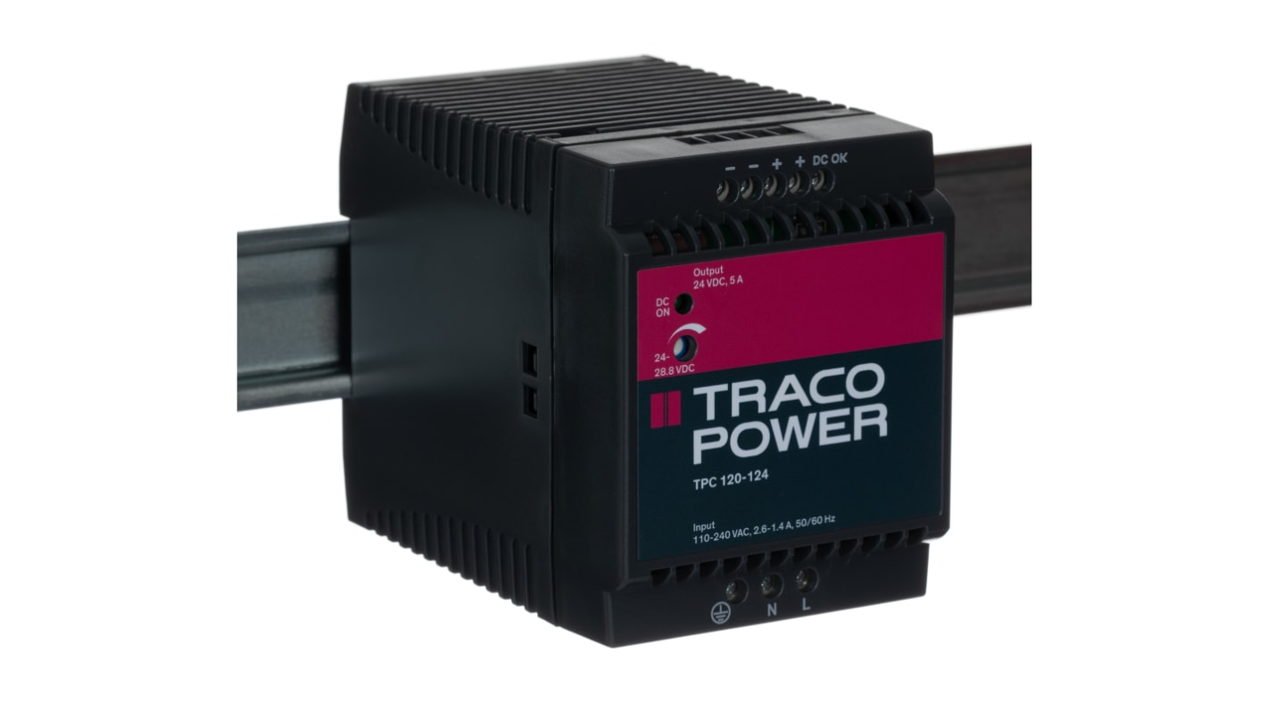 TRACOPOWER TPC Switched Mode DIN Rail Power Supply, 85 → 264 V ac / 90 → 375V dc ac, dc Input, 24V dc dc