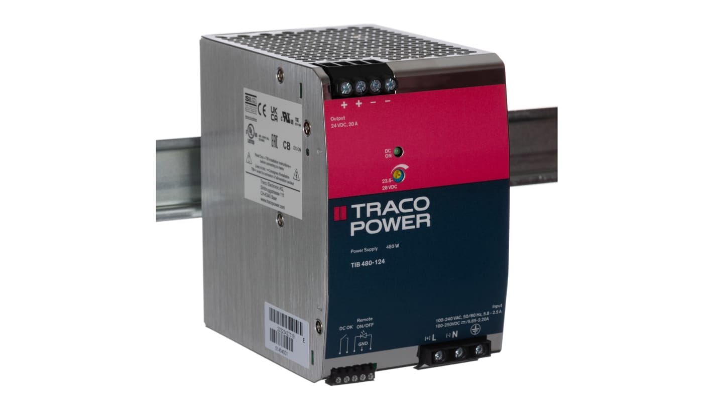 Alimentatore a montaggio su guida DIN TRACOPOWER, 24V cc, 20A, 85 → 264V ca, 480W