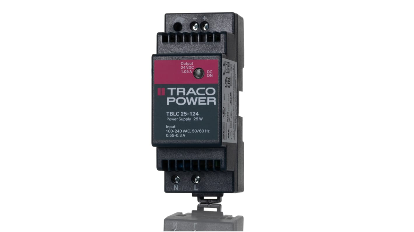 TRACOPOWER TBLC Switched Mode DIN Rail Power Supply, 85 → 264V ac ac Input, 24V dc dc Output, 1.05A Output, 25W