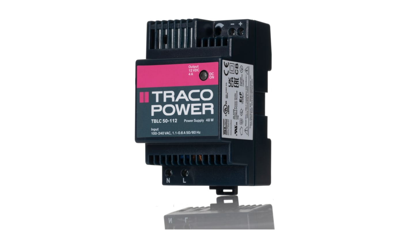 TRACOPOWER TBLC DIN Rail Power Supply, 85 → 264V ac ac Input, 12V dc dc Output, 4A Output, 48W