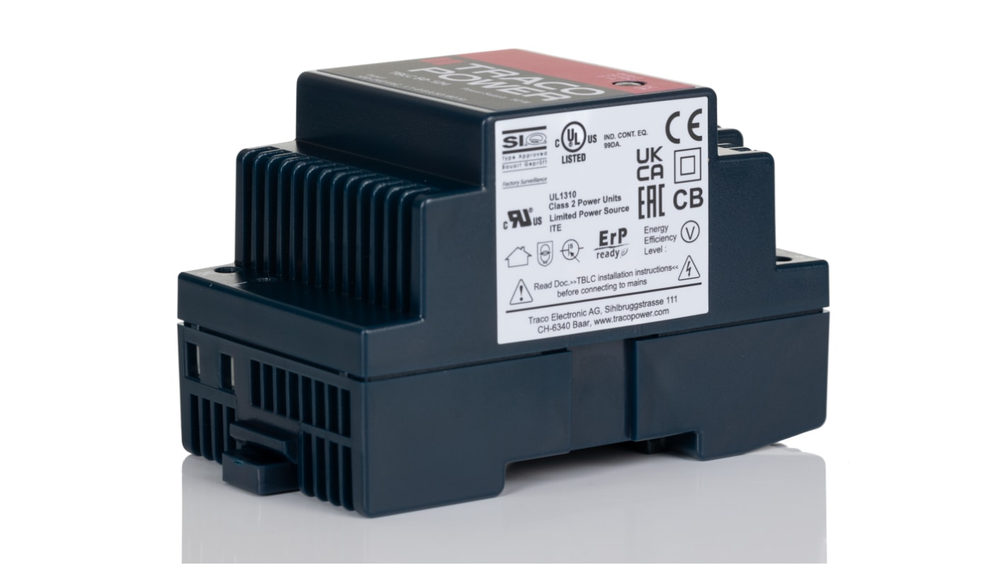 TRACOPOWER TBLC 50 Switched Mode DIN Rail Power Supply, 85 → 264V ac ac Input, 24V dc dc Output, 2.1A Output, 50W