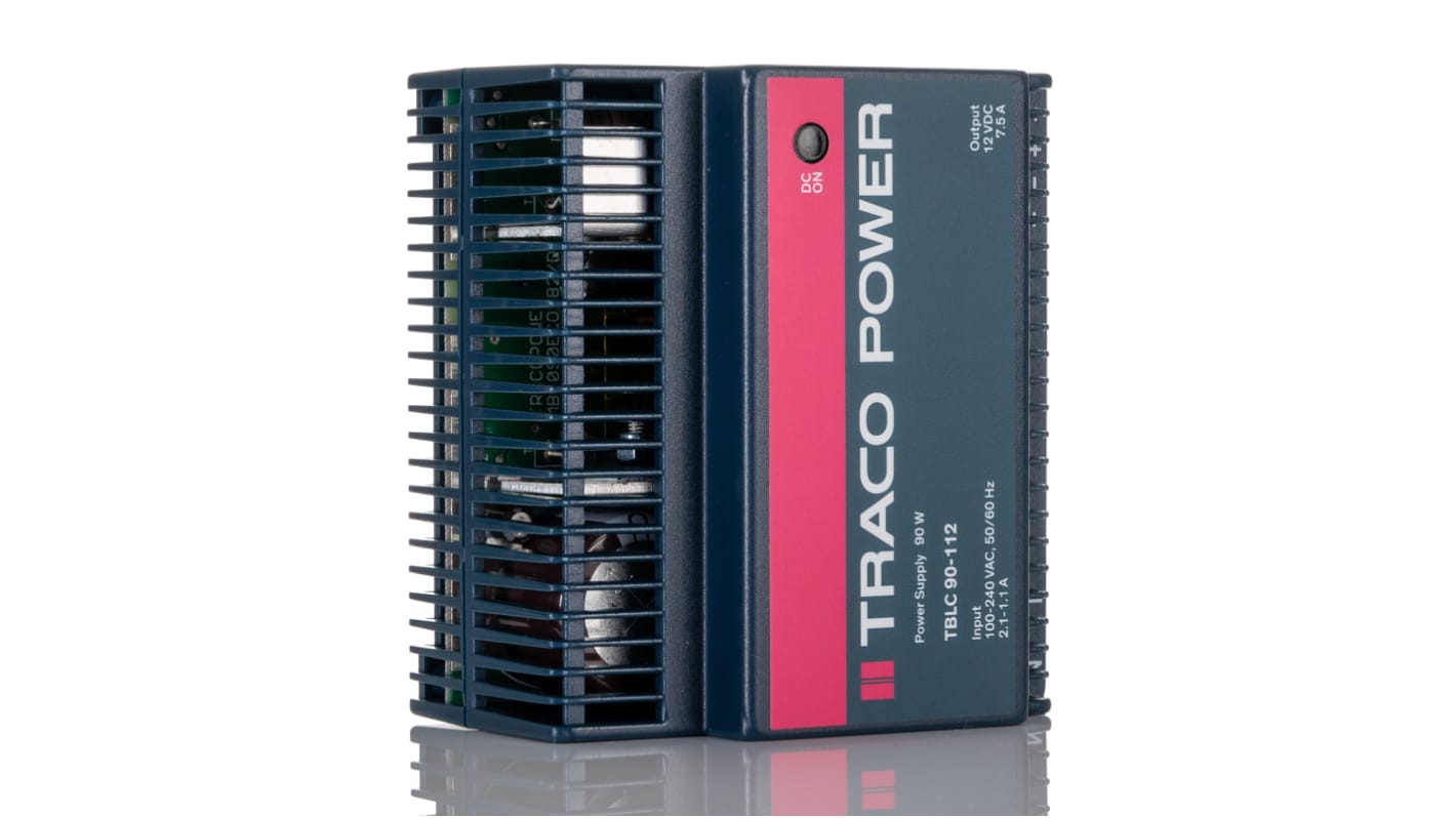 TRACOPOWER TBLC Switched Mode DIN Rail Power Supply, 85 → 264V ac ac Input, 12V dc dc Output, 7.5A Output, 90W