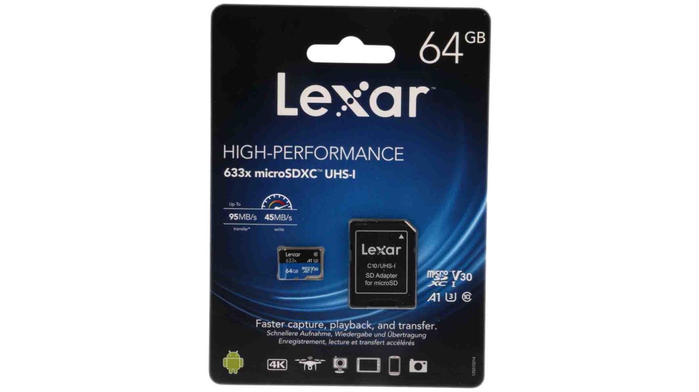 Lexar MicroSDXC Micro SD Karte 64 GB Class 10, UHS-1 U1 Industrieausführung